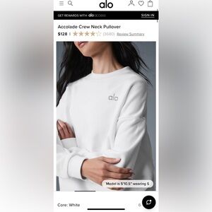 ALO Yoga Accolade Crew Neck Pullover White Size Small Excellent Condition